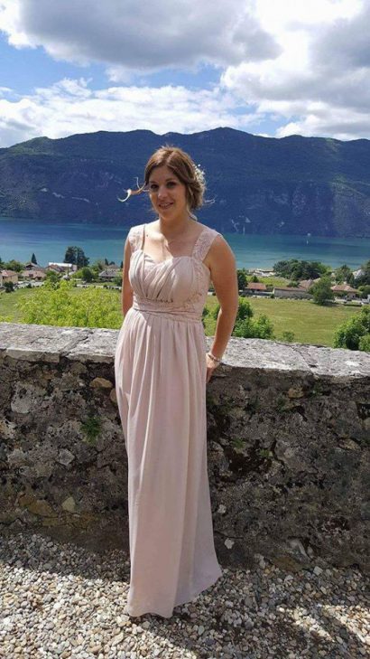 Robe rose bustier plissé avec bretelles dentelles - Aix-les-Bains