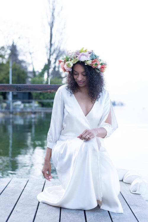 Robe femme mi-longue en satin de soie – Image 3