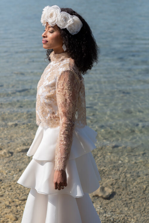 Top femme dentelle de Calais-Caudry or – Image 2